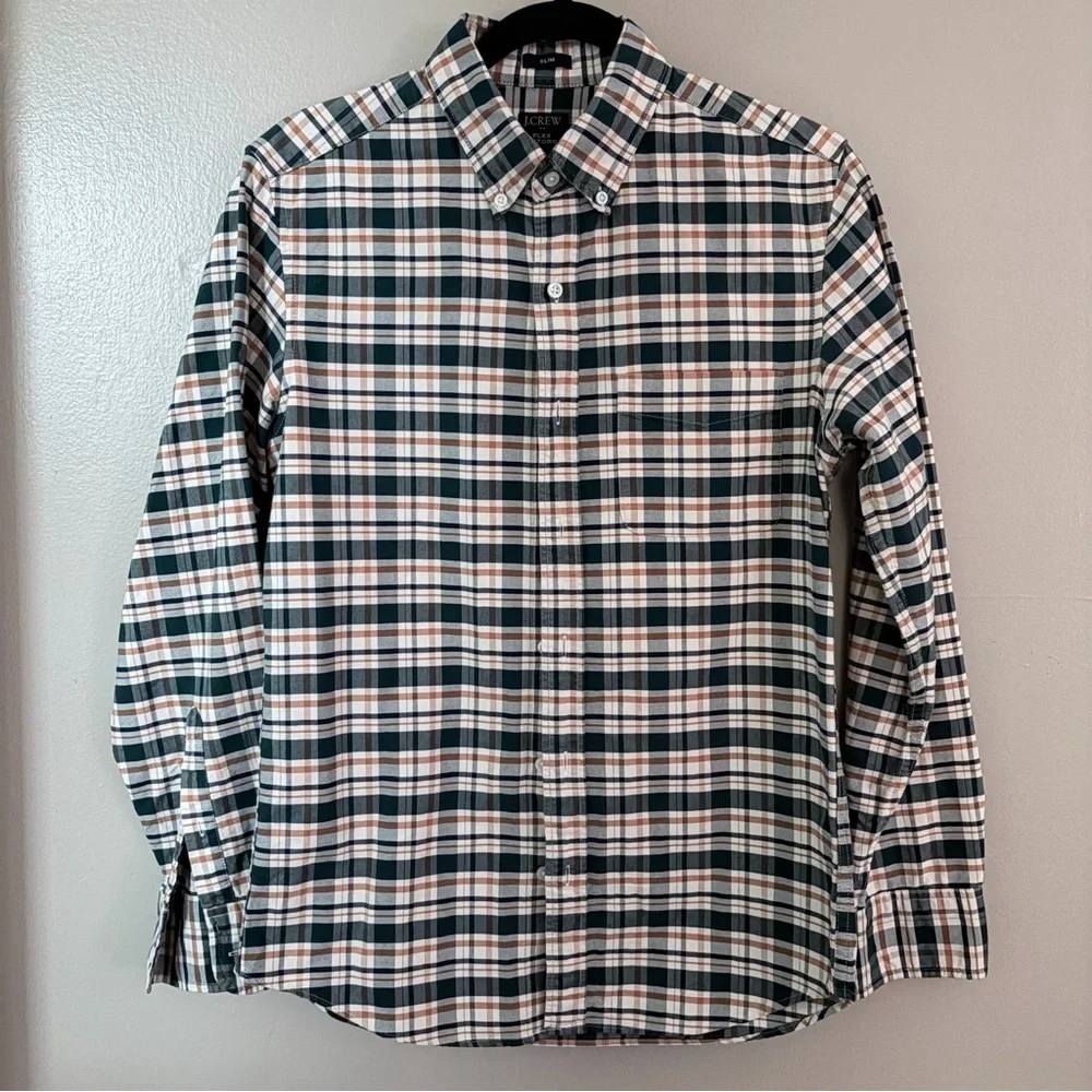 J. Crew Green and White Plaid Casual Shirt